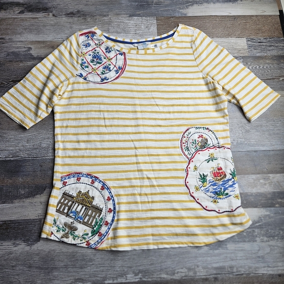 Boden Women's Size 10 Yellow Striped Tshirt Applique On Front - Picture 1 of 10